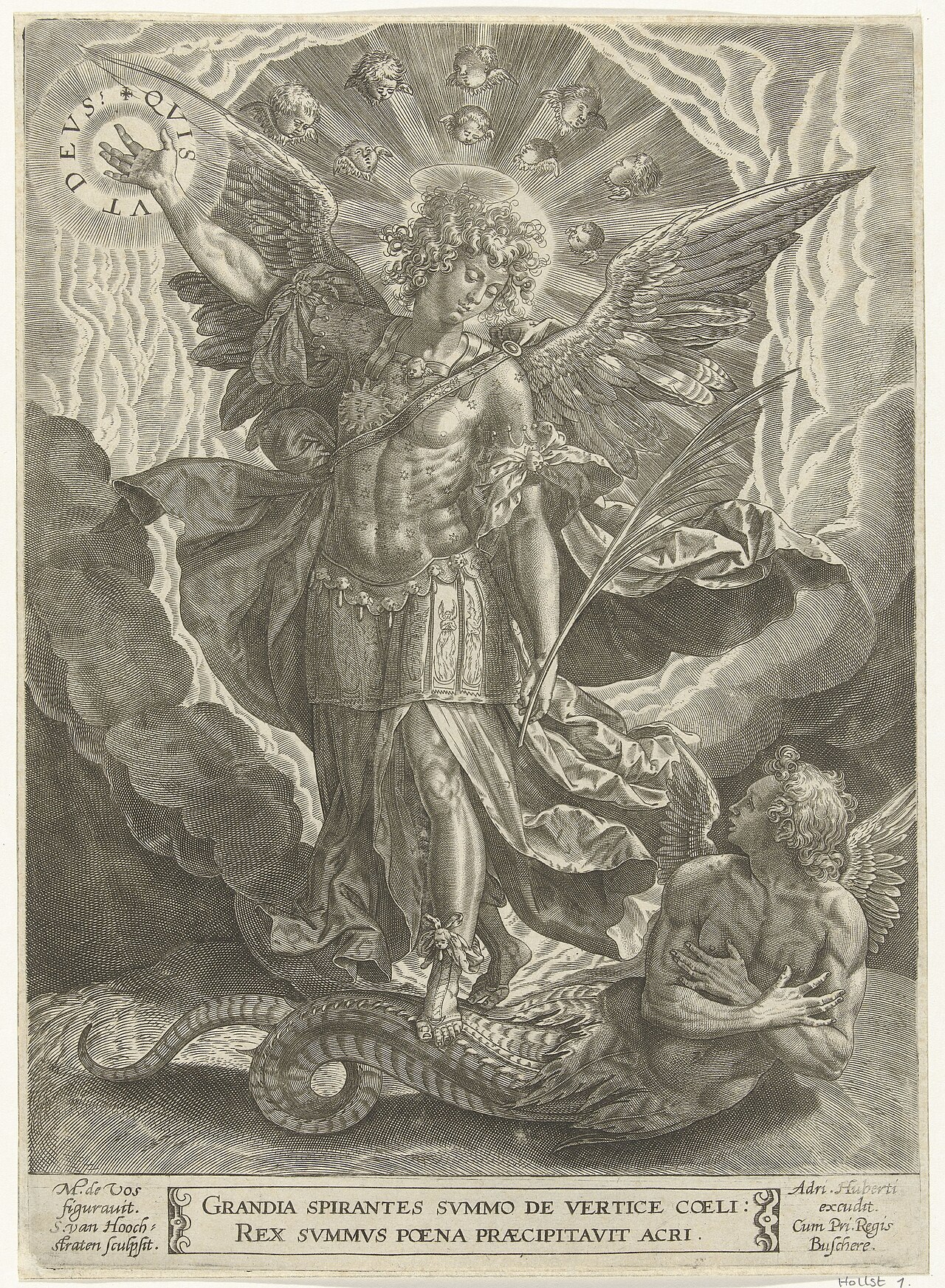 Engraving of the Archangel Michael triumphant over the dragon